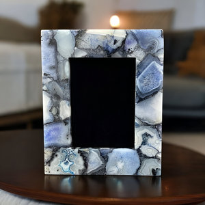 High-Quality Rose Quartz and Blue Agate Gemstone Photo <b>Frame</b> Elegant Agate <b>Picture</b> <b>Frame</b> for Stunning Home Decor - Product Image 1