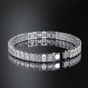 Moissanite Emerald Cut Tennis <b>Bracelet</b> 14K Solid <b>Gold</b> Unisex <b>Bracelet</b> for Certified Trendy Jewelry - Product Image 2