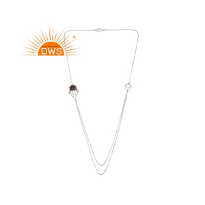 Natural Smoky Quartz Gemstone Necklace Wholesale Sterling Fine Silver Hamsa Hand Designer Chain Necklace Jewelry - Product Image 3
