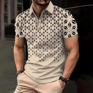 Polo géométrique coloré imprimé en 3D pour hommes T-shirts à motif de mode simple T-shirts d'été à manches courtes avec revers - Product Image 2