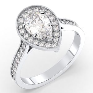 Anillo de Compromiso Solitario con Halo de Diamantes Cultivados en Laboratorio CVD de 0.9 Quilates, Corte Pera, Plata de Ley 925, Precio de Fábrica REYES - Product Image 2