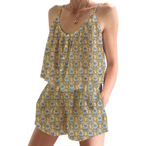 Pijama Corto de Algodón con Estampado Floral, Conjunto de Pijama Corto con Botones, Ropa de Dormir de Primavera/Verano, Ajustado, sin Mangas, con Tirantes - Product Image 1