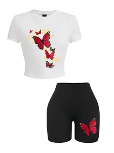 กางเกงขาสั้นผู้หญิงพิมพ์ลาย3D ใหม่ชุดของผู้หญิง2ชิ้นผ้าฝ้ายออร์แกนิกระบายอากาศได้สำหรับฤดูร้อน - Product Image 2