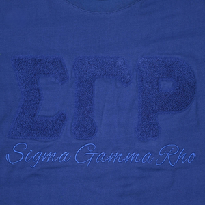 Sigma Gamma Rho Sorority Chenille <b>Royal</b> <b>Blue</b> Summer Eco-Friendly Womens Greek Letters Premium Cotton Short Sleeve T-<b>Shirt</b> Greek - Product Image 6