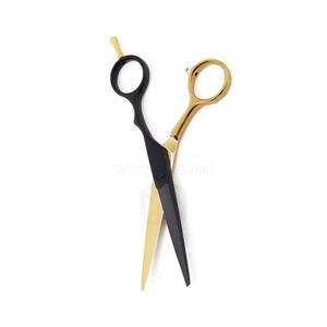 กรรไกรร้านเสริมสวยสีทองสีดำแบบปรับได้สำหรับสไตลิสผมทื่อแหลมเหล็กพรีเมี่ยมที่วางนิ้วความสบาย - Product Image 4