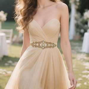 Ceinture de mariée Bridella BS26G ivoire avec strass et accents de perles, ajustable pour mariages, bals de promo et événements formels - Product Image 2