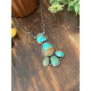 Collier superposé tendance Timothy Yazzie Evans, turquoise et argent sterling, design en grappe - Product Image 4