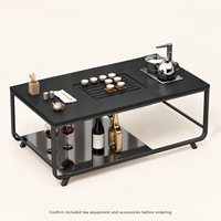 Table à thé moderne avec plateau en pierre, structure en acier, unité de thé à induction et étagère inférieure courte pour la réception de bureau et les espaces de détente