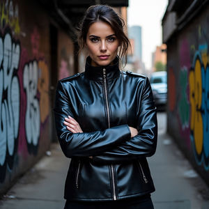 Veste de motard à glissière en cuir de mouton véritable d'hiver pour femmes | Vêtements d'extérieur décontractés pour femmes avec coton rempli respirant coupe-vent - Product Image 1