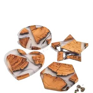 ถาดรองแก้วไม้อีพ็อกซี่ทรงกลมพร้อมชุดที่จับและงานฝีมือเรซินปรับแต่งได้ - Product Image 1