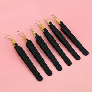 Pince à épiler pour extension de cils, pointe dorée, outil de luxe classique, léger et incurvé, fait à la main, vente en gros - Product Image 2