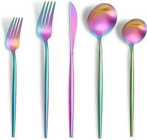 Ensemble de couverts en acier inoxydable plaqué PVD, cuillère à soupe et à riz multicolores, finition polie miroir, ensembles de couverts de table - Product Image 1
