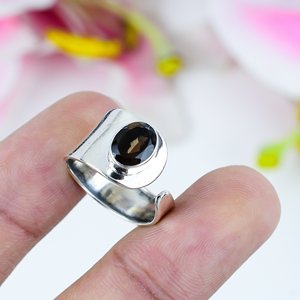 แหวนแต่งงานเงินสเตอริงทำด้วยมือ925อัญมณีสโมคกี้ธรรมชาติพร้อมตัวเรือนชุบเงินวินเทจเทคโนโลยีการตั้งค่า - Product Image 3