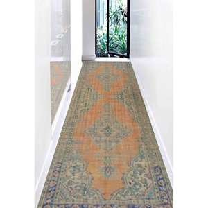 Tapis turc imprimé orange de style vintage, design Oushak, tapis en chenille - Product Image 5