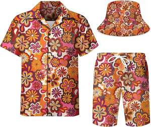 Conjunto de Camisa Hawaiana de Manga Corta y Pantalones Cortos de Verano Personalizados, Transpirables, de Rayure, para Hombre, Estilo Casual - Product Image 1