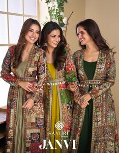 Robe de créateur Anarkali avec broderie en Georgette haussée soie taille libre ready-made pour les fêtes et Diwali - Product Image 6