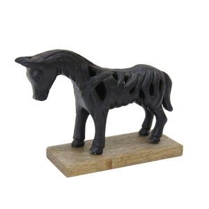 Escultura decorativa de Reno de aluminio con Base cuadrada de madera Recubierto de polvo negro mate Impermeable Regalo y decoración de Navidad - Product Image 4