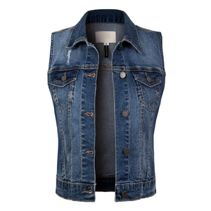 2024 vente en gros pas cher prix femmes Denim gilet Design personnalisé grande taille décontracté coupe ajustée Long gilet couverture bouton lavé - Product Image 4