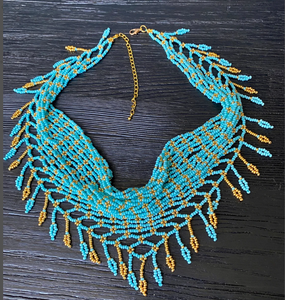 Beautifully Handmade Beaded <b>Scarf</b> Necklace, Fringe Beaded Bandana - Product Image 1