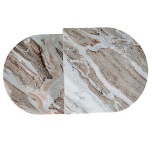 Mesa Auxiliar de Mármol Crema Fantasy, Mesa de Noche Moderna Hecha a Mano, Base Cruzada Artística, Muebles de Lujo para Dormitorio, Comedor y Sala de Estar - Product Image 4