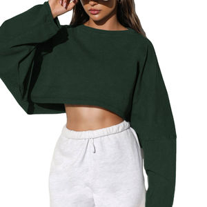 Sweat-shirt ample à col rond pour femmes de luxe surdimensionné à la mode en polaire éponge Streetwear Crop Top T-Shirt - Product Image 2