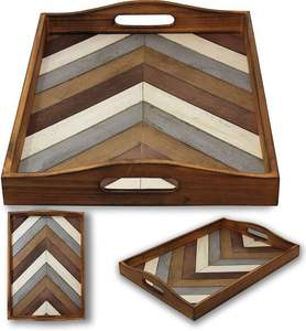 Bandeja de desayuno de bambú hecha a mano con asas Plato de servicio decorativo de madera para comer para Ramadán y Diwali - Product Image 1