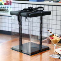 Boîte à gâteau en plastique transparent recyclé en gros 10''x10''x8'' carrée haute avec logo personnalisé Service OEM/ODM pour mariage et boulangerie