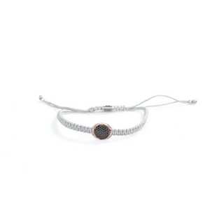 925 Sterling <b>Silver</b> Double-Sided <b>Bracelet</b> with Grey Braided Design Black and White Zircon Stones Crystal <b>Bangle</b> Product - Product Image 3