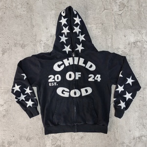 Sudaderas con capucha para hombre de gran tamaño de estilo Vintage, apliques desgastados, bordado con cremallera, Sudadera con capucha de lavado ácido con 100 por ciento de tela de algodón 450gsm - Product Image 2