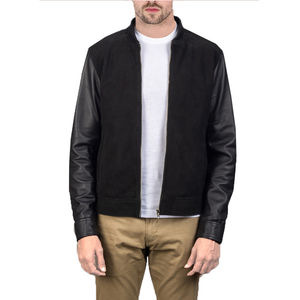 Venta al por mayor de chaqueta personalizable de cuero de ante de los hombres con mangas de cuero de vaca de calidad superior OEM diseño personalizado de moda Body Fit - Product Image 3