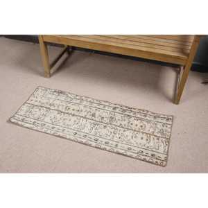 Tapis turc 1,5x3,9 pieds, petit tapis vintage, tapis blanc à fleurs - Product Image 2