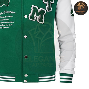 Vert Blanc Contraste Couleur Vintage Baseball Bouton À Manches Longues Avec Lettre Casual Manteaux Pour Hommes Collège Baseball Varsity Vestes - Product Image 6