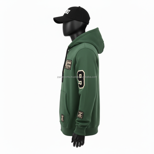Sudadera con capucha y cremallera de alta calidad 380GSM, tela de poliéster de algodón pesado, estilo atlético de Color verde con sudadera básica con cremallera de chenilla - Product Image 5