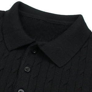 Polo pour homme en tricot torsadé foncé, tricot de coton de qualité supérieure, manches courtes, texture classique, coupe décontractée, vêtements élégants - Product Image 3