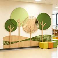 Autocollant mural en bois en forme d'arbre moderne Moetry, décoration murale pour école, maternelle, salle de classe, couloir, fond 3D personnalisable