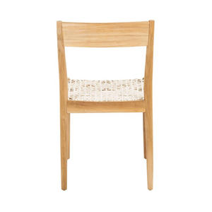 Silla de comedor de diseño moderno con marco de madera maciza de teca con asiento de cuero tejido para uso interior y exterior para el hogar o la villa - Product Image 5