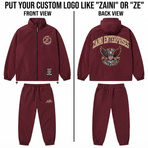 Conjunto Premium de Chaqueta con Capucha y Pantalones Deportivos para Hombre, en Color Granate, con Cierre Completo, de Poliéster Taslon de 150 GSM, con Emblemas Bordados Personalizados - Product Image 1