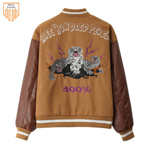 Chaqueta universitaria de retazos con bordado de tigre para hombre, chaqueta de béisbol informal de Hip Hop con logotipo frontal y cuello levantado - Product Image 2