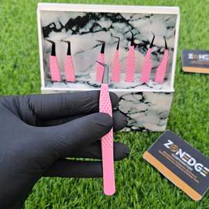 แหนบต่อขนตาสแตนเลสปลายสีดำสีชมพูใช้ต่อขนตาปรับแต่งโลโก้ได้ตามต้องการ - Product Image 1