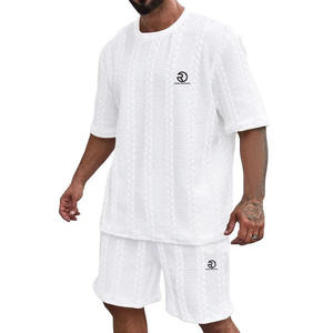 Ensemble décontracté d'été pour homme en coton tricoté 100 %, pull à col rond et manches courtes, couleur unie, avec short et chemise, design respirant - Product Image 4