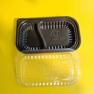 Low MOQ Most Popular <b>Products</b> for 2025 Factory 2 Compartments Disposable <b>Plastic</b> Food Container with Lid Black Color Takeaway - Product Image 1