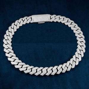 Moissanite VVS 18mm taille ronde 925 argent sterling chaîne à maillons cubains pour hommes Ice Out Prong Diamond pour les mariages style Miami - Product Image 1