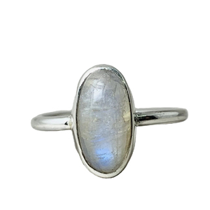 Anillo de piedra lunar ovalada auténtica personalizada, anillos de piedras preciosas de arcoíris de Plata de Ley 925, anillo de dedo fino minimalista de moda delicada - Product Image 1
