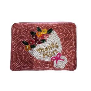 Broderie perlée à la main de qualité supérieure merci maman petit sac portefeuille avec perles fantaisie et belle touche de travail manuel par Hiba Enterprises - Product Image 1