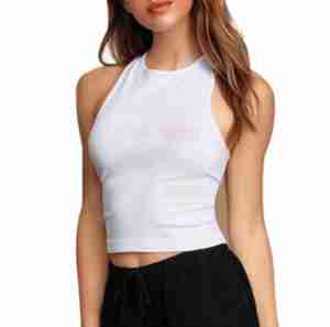 Hot Selling <b>High</b> Quality Custom Logo Cotton Summer Lady White Black Ribbed Crop Tank <b>Top</b> Woman - Product Image 3