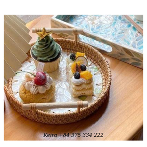 Plateau en rotin nacre fait à la main, plateau en coquille de rotin pour table à manger, service et décoration, Vietnam - Product Image 6