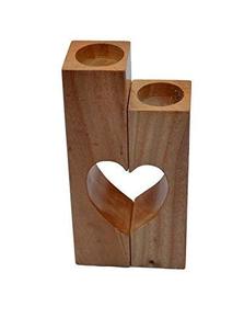 <b>Wooden</b> candle <b>holder</b> set with heart cutout design handcrafted rustic decor tealight display romantic minimalist home accent - Product Image 3