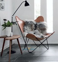 Chaise papillon en cuir classique BKF cadre en fer chaise de loisirs pliable relaxante de luxe pour salon chambre extérieur-rustique