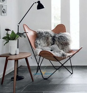 Classic Leather BKF Butterfly <b>Chair</b> Iron Frame Luxury Relaxing <b>Foldable</b> Leisure <b>Chair</b> <b>for</b> Living Room Bedroom Outdoor-Rustic - Product Image 1