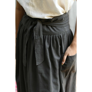 Adjustable Iron <b>Grey</b> Wrap <b>Skirt</b> Drawstring <b>Pleat</b> Details Linen Slubbed Texture Handmade Women's Natural Dye Logo Waist - Product Image 2